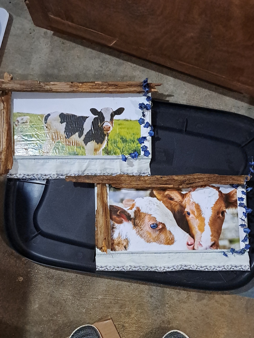 Rustic Cow Print Wall Art Set - Farmhouse Decor Real Wood Handmade